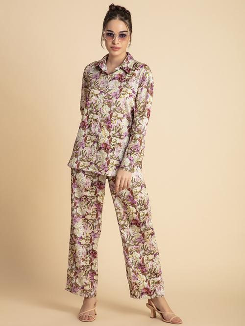 women multi color satin top and trouser co-ord set - 20688249 - Standard Image - 0