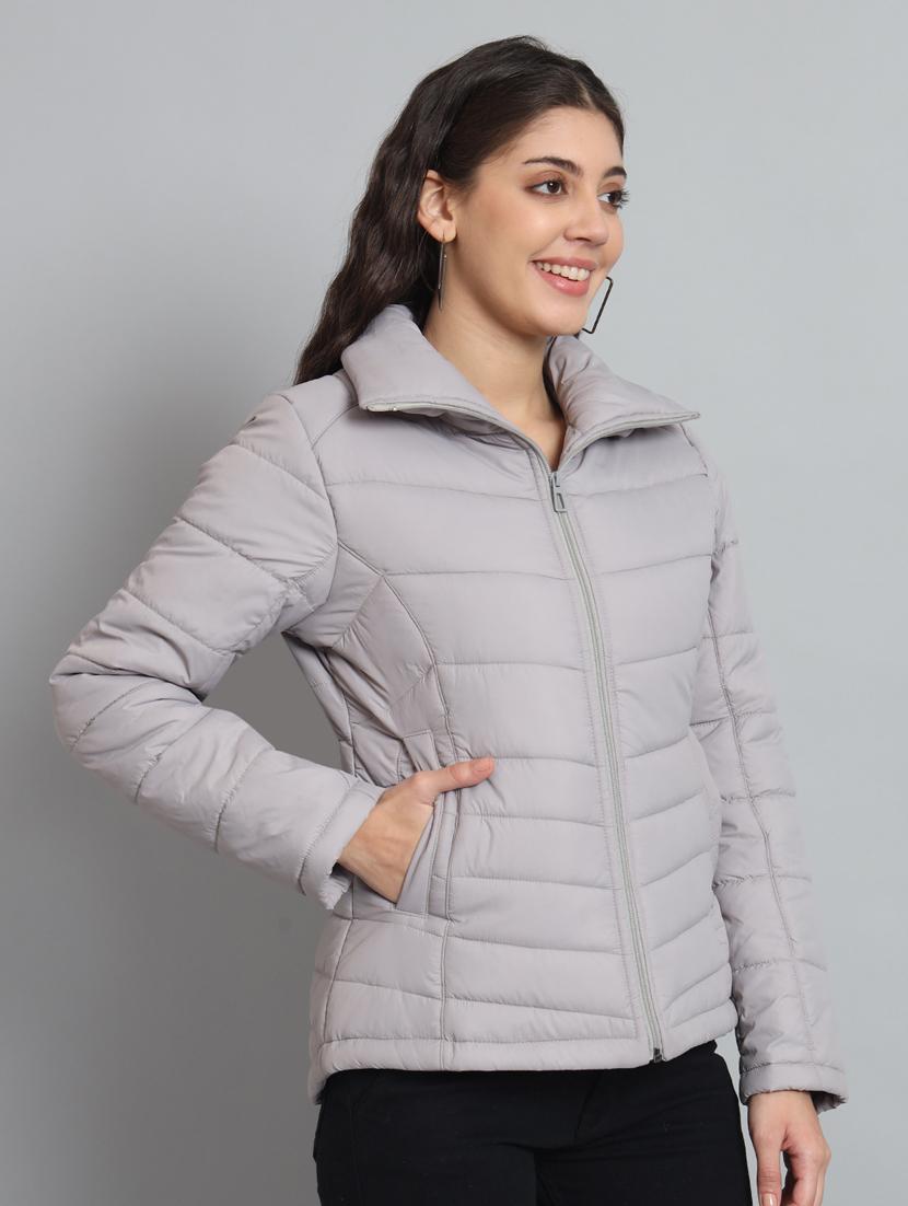 women solid stand collar bomber jacket - 20688393 - Standard Image - 1