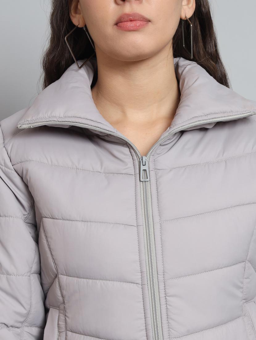 women solid stand collar bomber jacket - 20688393 - Standard Image - 4
