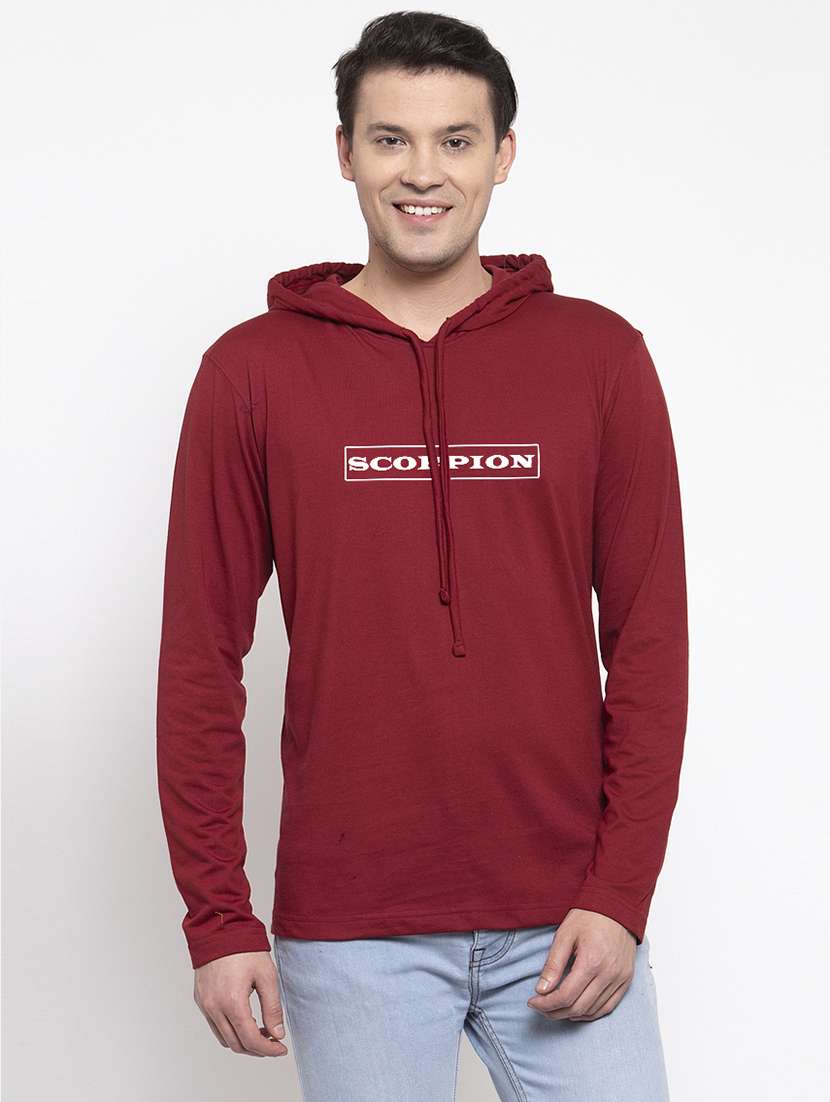 maroon cotton chest print sweatshirt