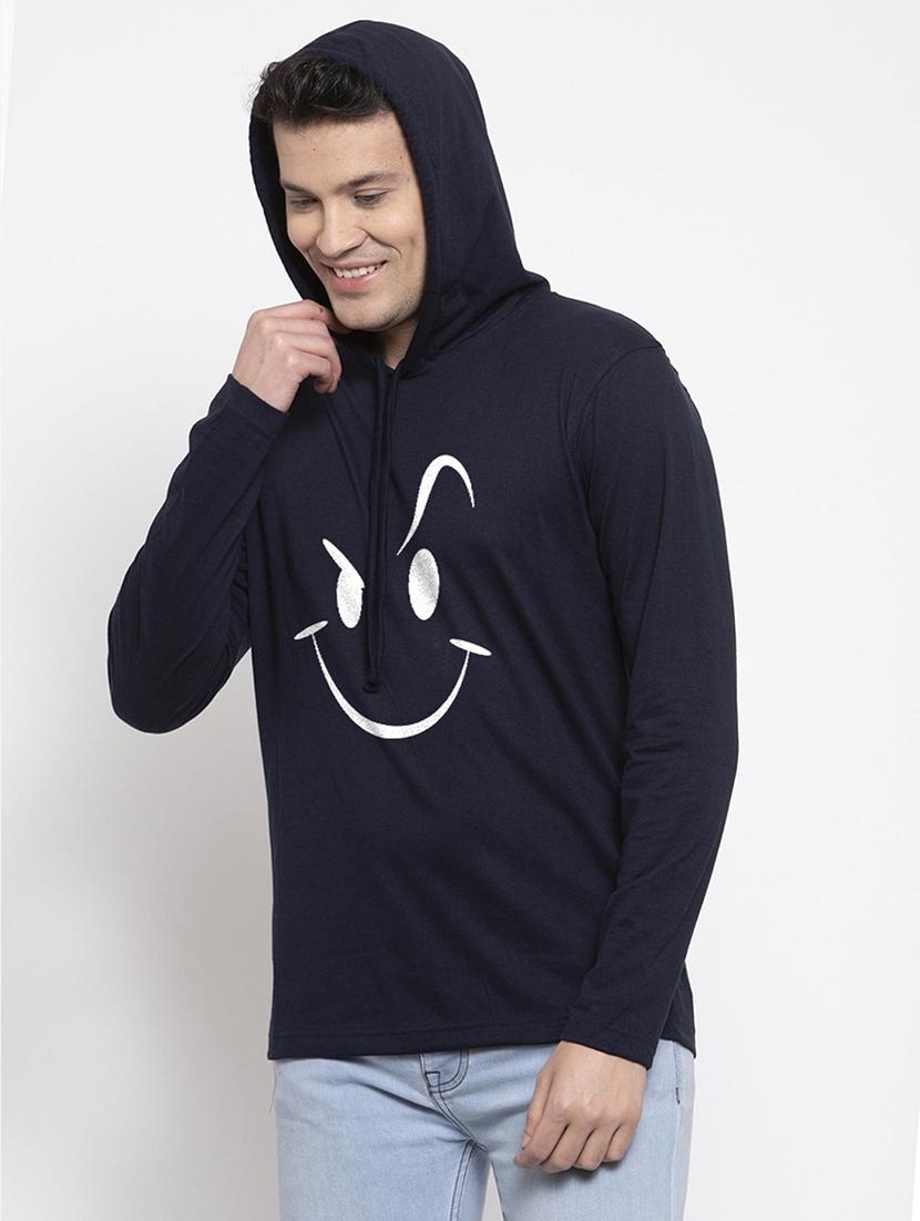 navy blue cotton chest print sweatshirt - 20688409 - Standard Image - 1