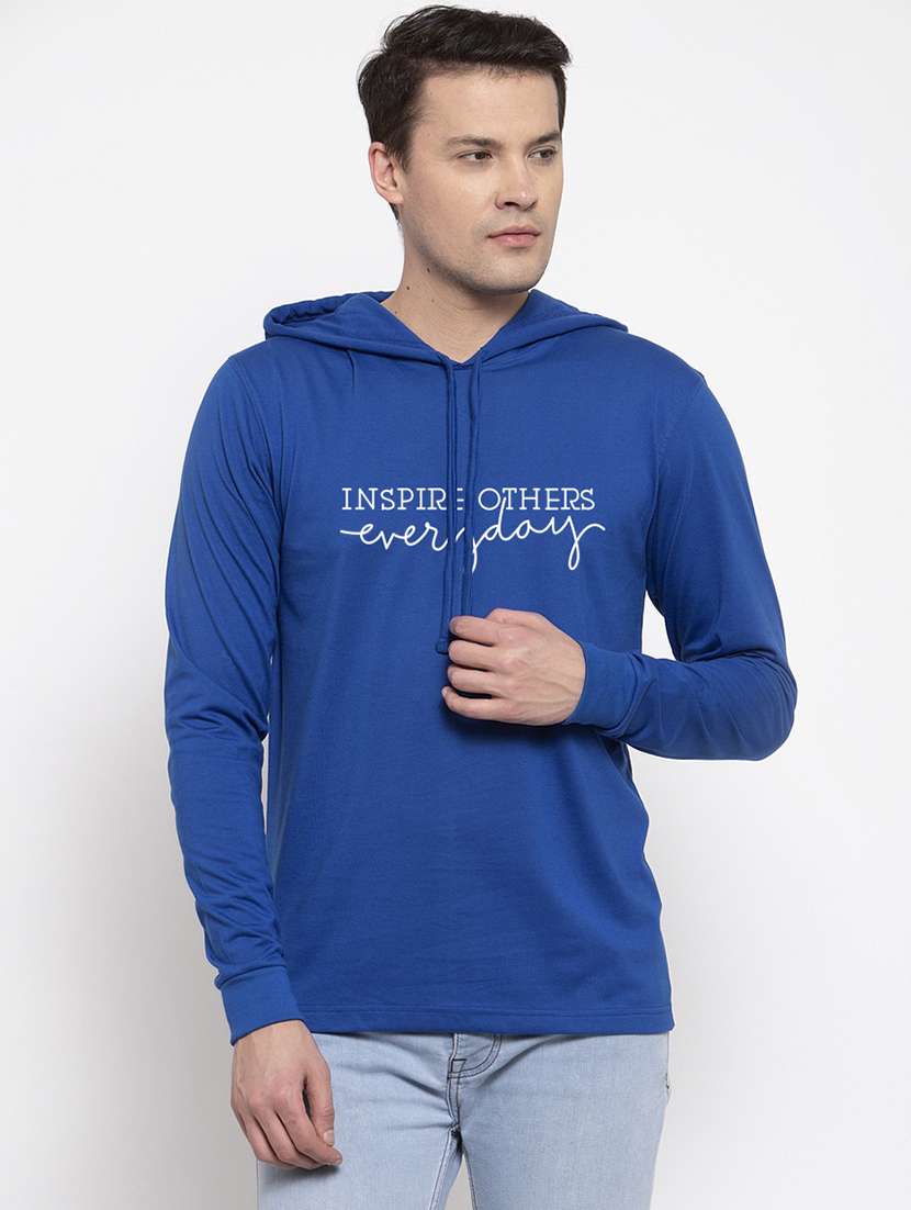 blue cotton chest print sweatshirt
