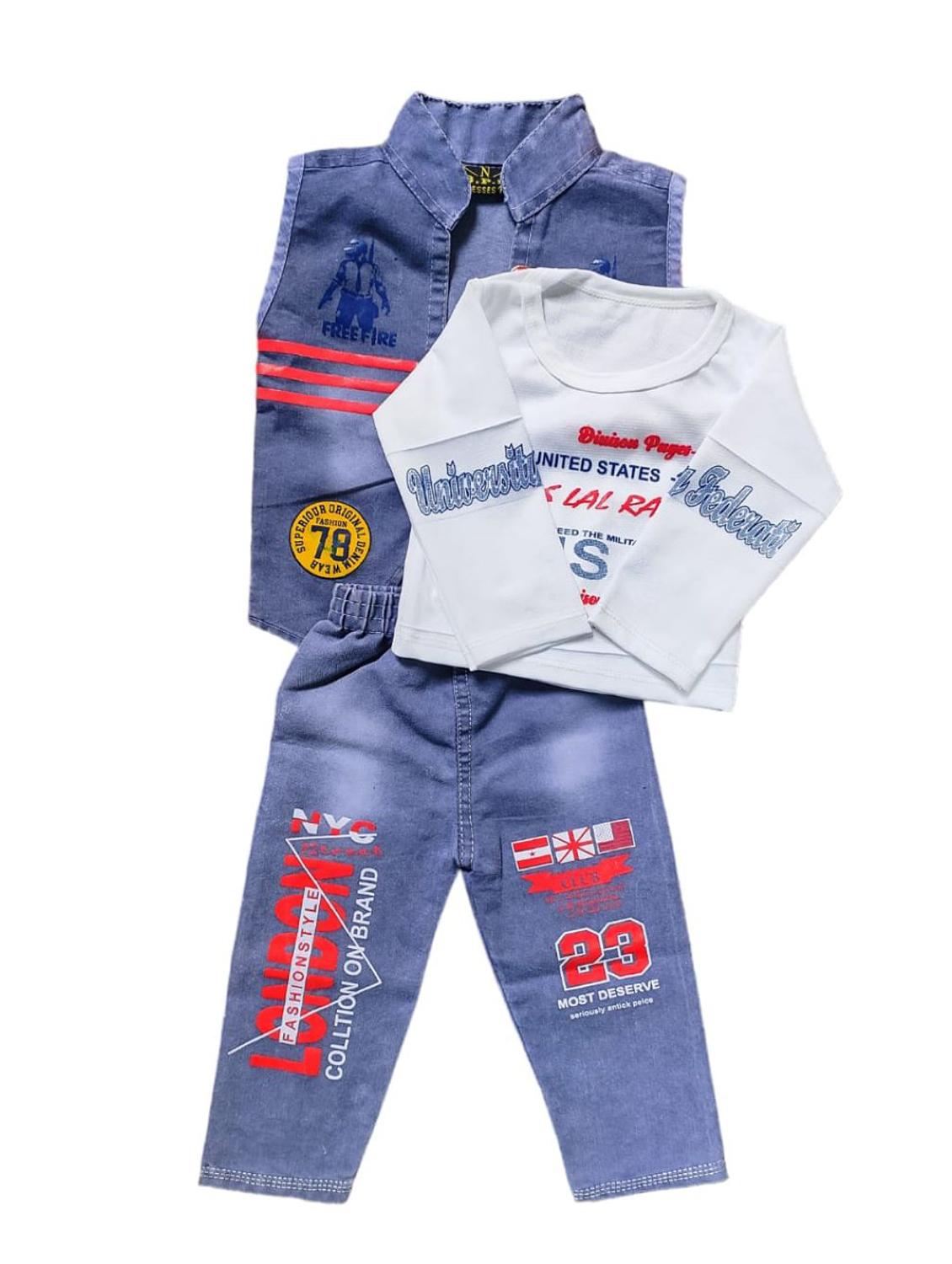kids light blue printed t-shirt jacket & jeans set - 20688819 - Standard Image - 1