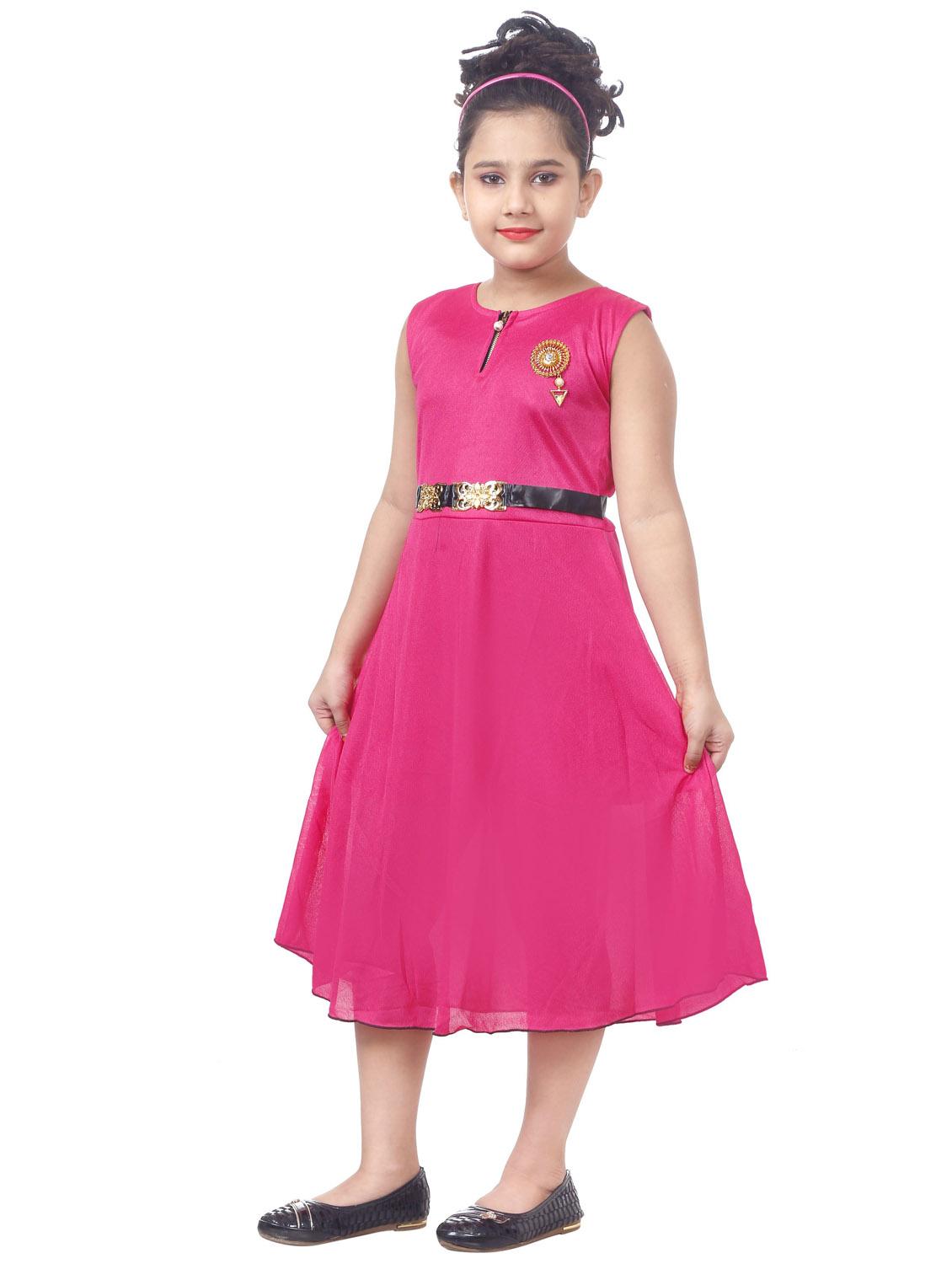 kids solid pink detailed frock - 20688830 - Standard Image - 1