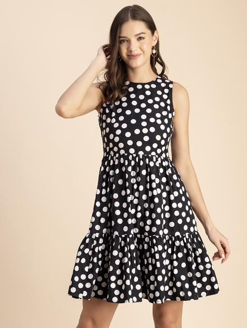 women polka doted sleeveless tiered dress - 20693949 - Standard Image - 0