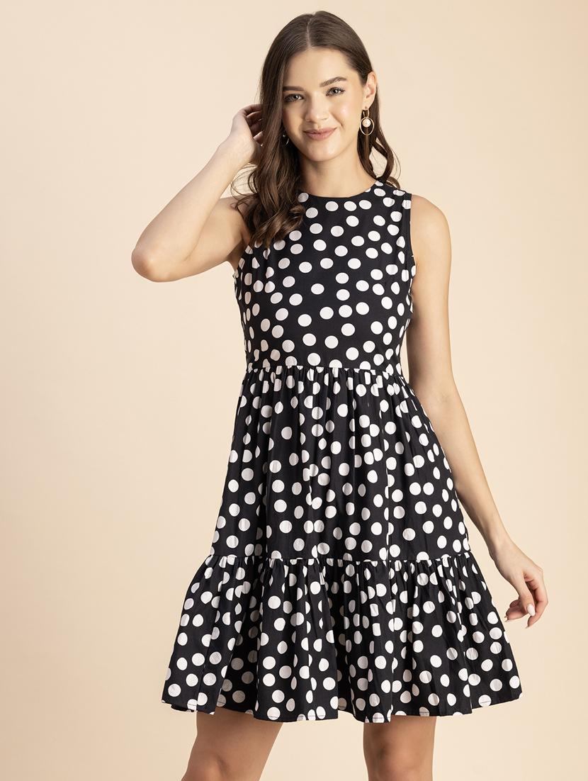 women polka doted sleeveless tiered dress - 20693949 - Zoom Image - 0