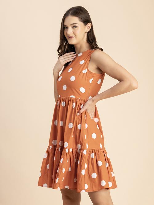 women polka doted sleeveless tiered dress - 20693950 - Standard Image - 0
