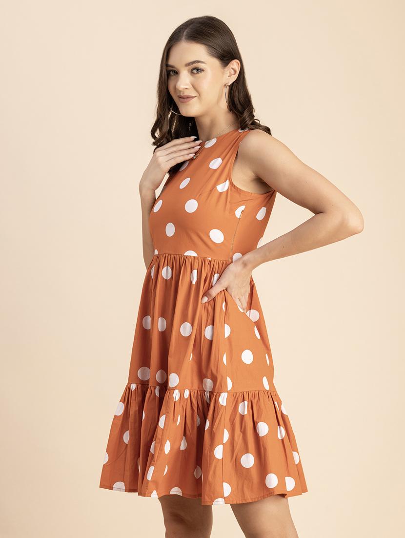 women polka doted sleeveless tiered dress - 20693950 - Zoom Image - 0