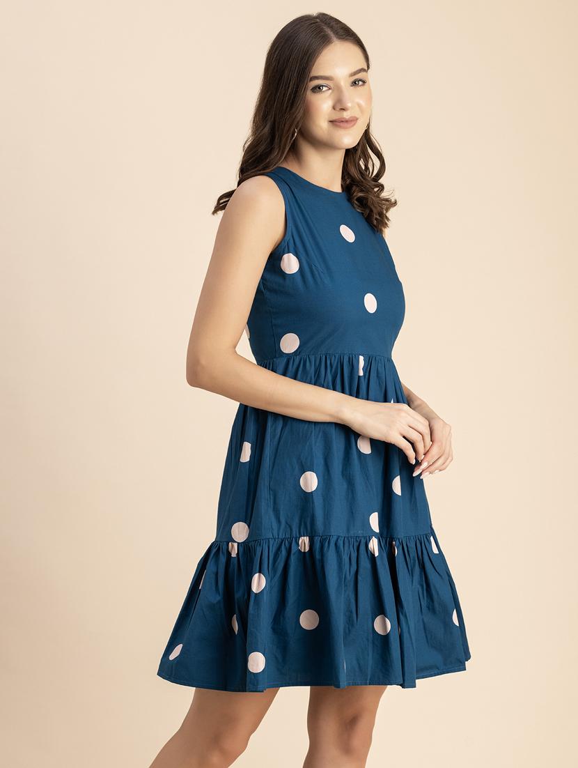 women polka doted sleeveless tiered dress - 20693951 -  Standard Image - 1