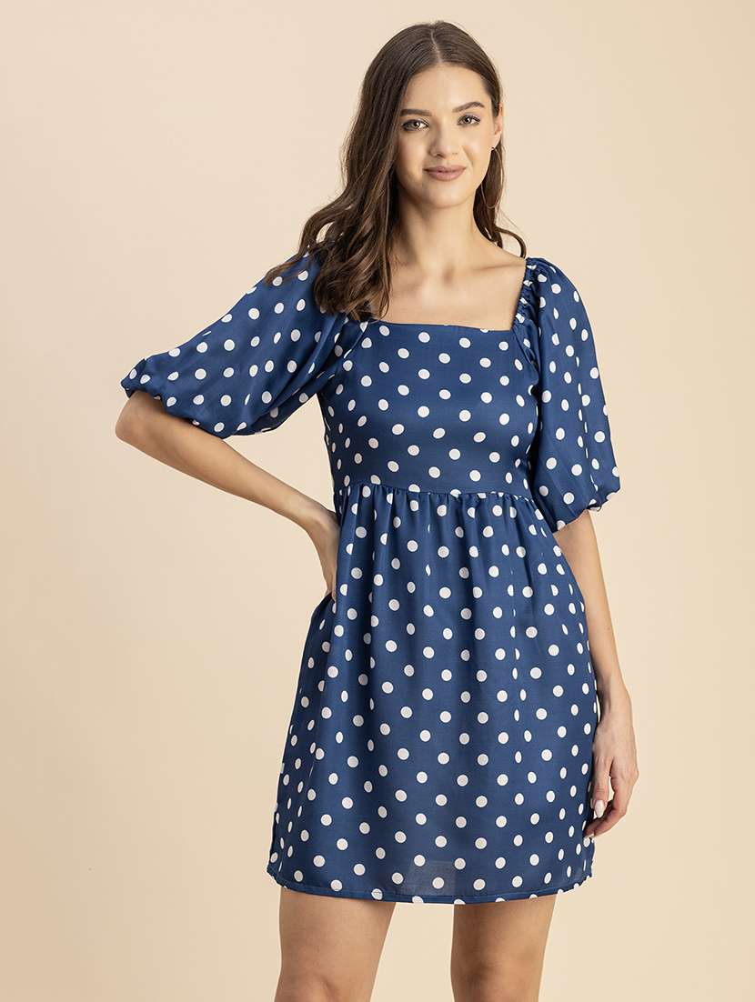 women polka doted puff sleeves dress - 20693958 -  Standard Image - 1