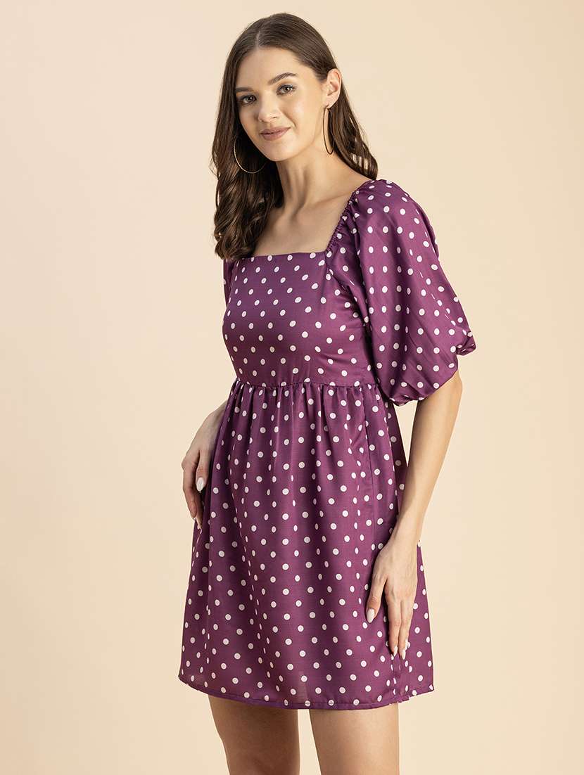 women polka doted puff sleeves dress - 20693961 -  Standard Image - 1