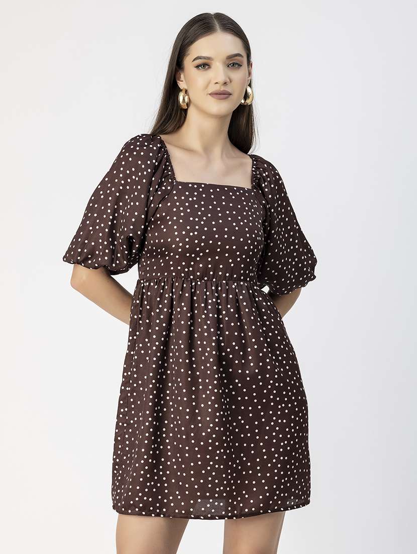 women polka doted puff sleeves dress - 20693962 -  Standard Image - 1