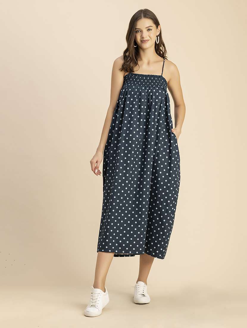 women polka doted shoulder strap dress