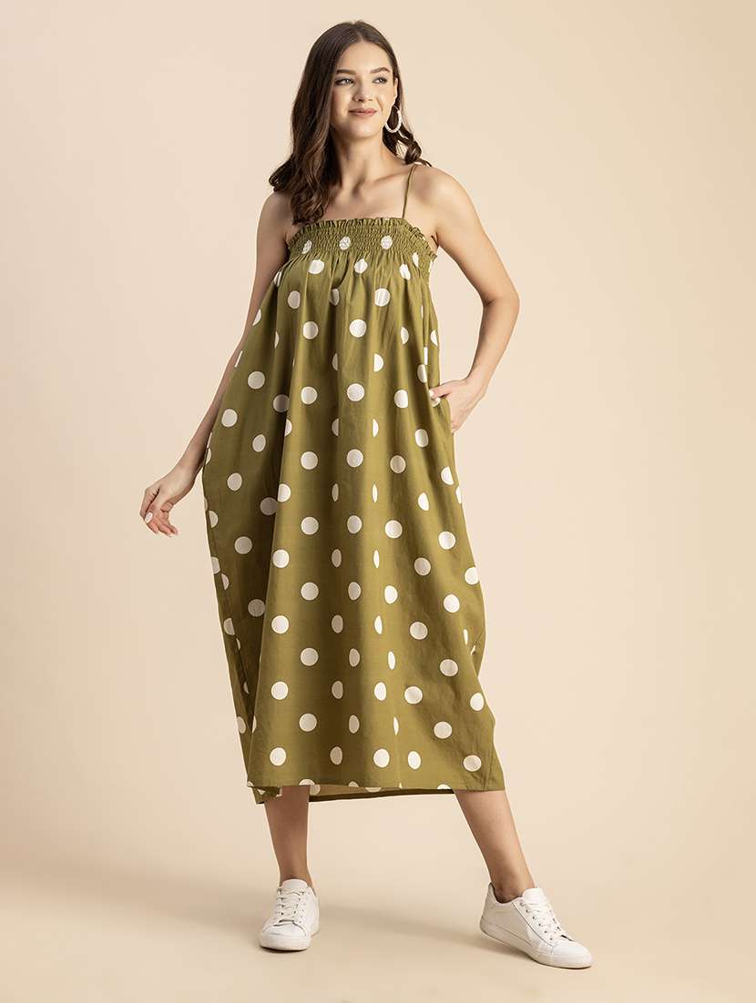 women polka doted shoulder strap dress - 20693972 -  Standard Image - 1