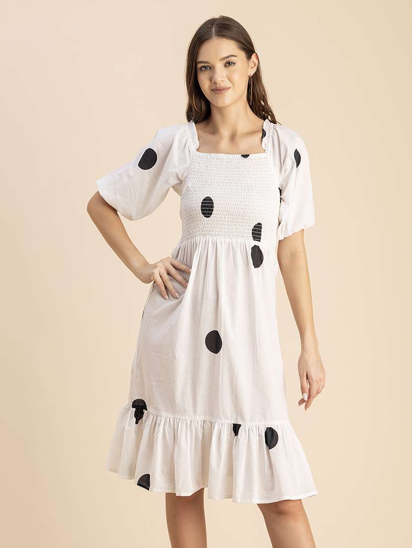 women polka doted puff sleeves dress - 20693975 -  Standard Image - 1