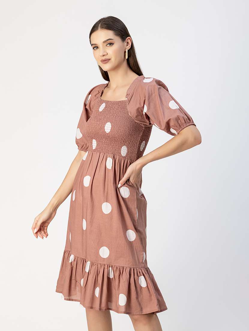Women Polka Doted Puff Sleeves Dress - 20693977 -  Standard Image - 1