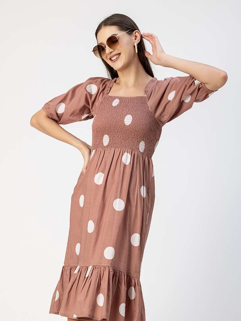 Women Polka Doted Puff Sleeves Dress - 20693977 -  Standard Image - 4