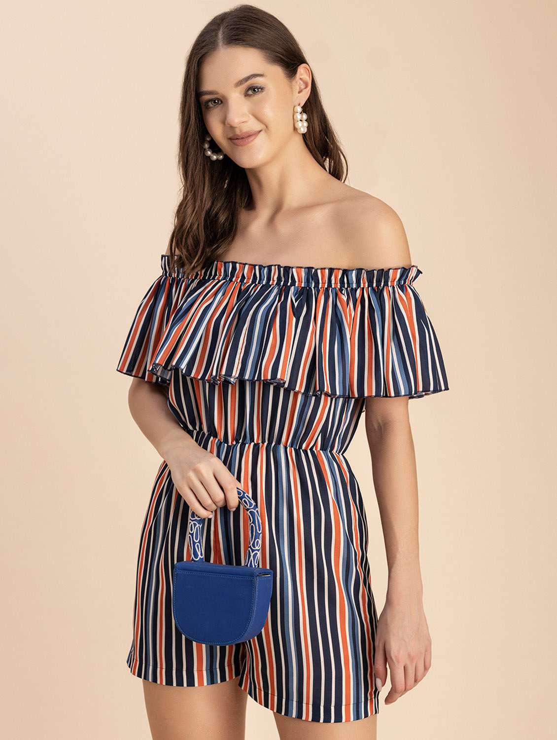 women striped off shoulder romper  - 20694075 -  Standard Image - 1