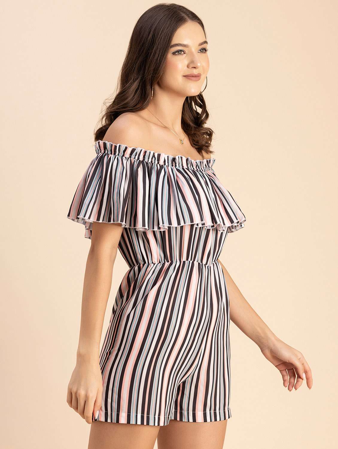 women striped off shoulder romper  - 20694076 -  Standard Image - 1
