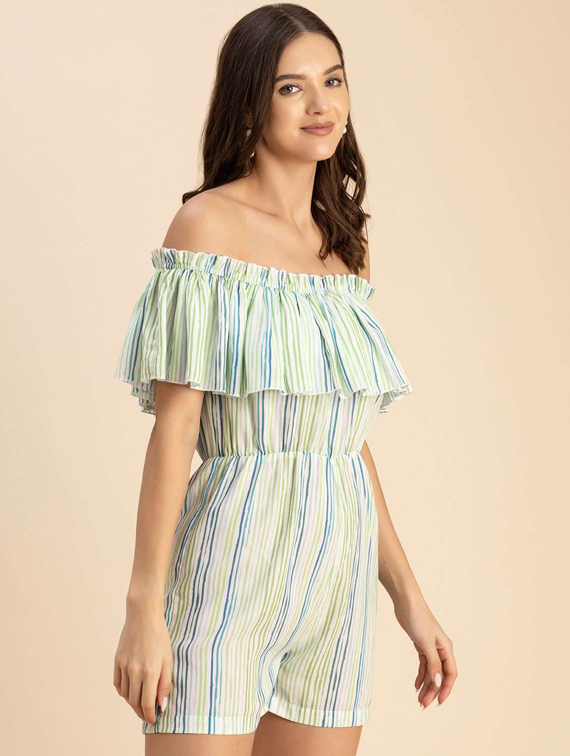 women striped off shoulder romper  - 20694077 -  Standard Image - 1
