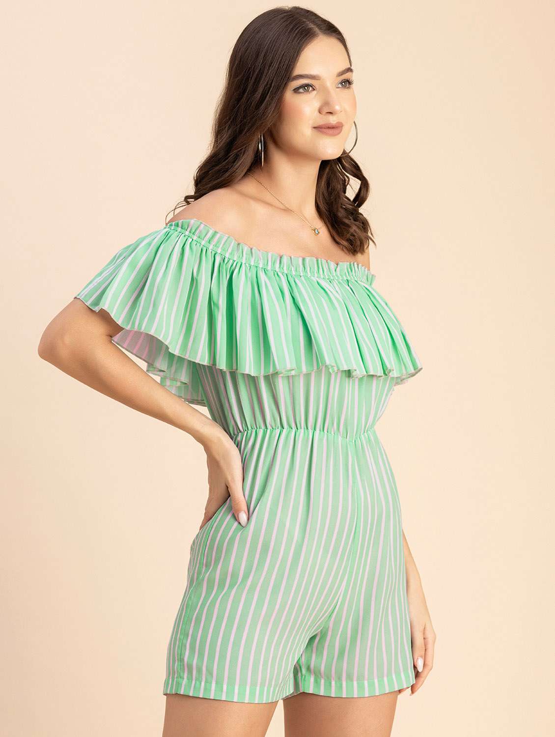 women striped off shoulder romper  - 20694078 -  Standard Image - 1