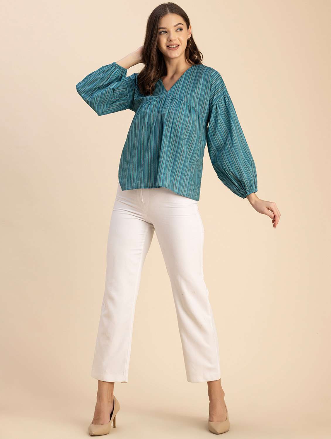 women striped long sleeves straight top - 20694642 -  Standard Image - 4
