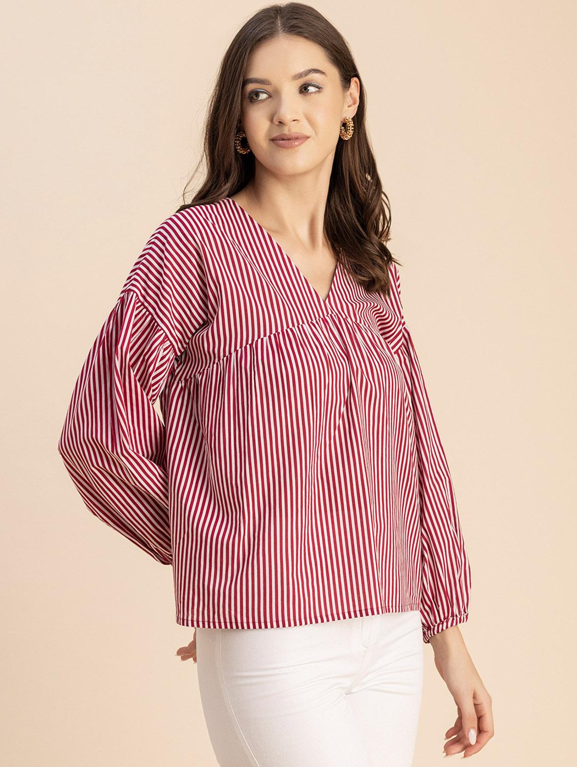 women striped long sleeves straight top - 20694643 -  Standard Image - 1