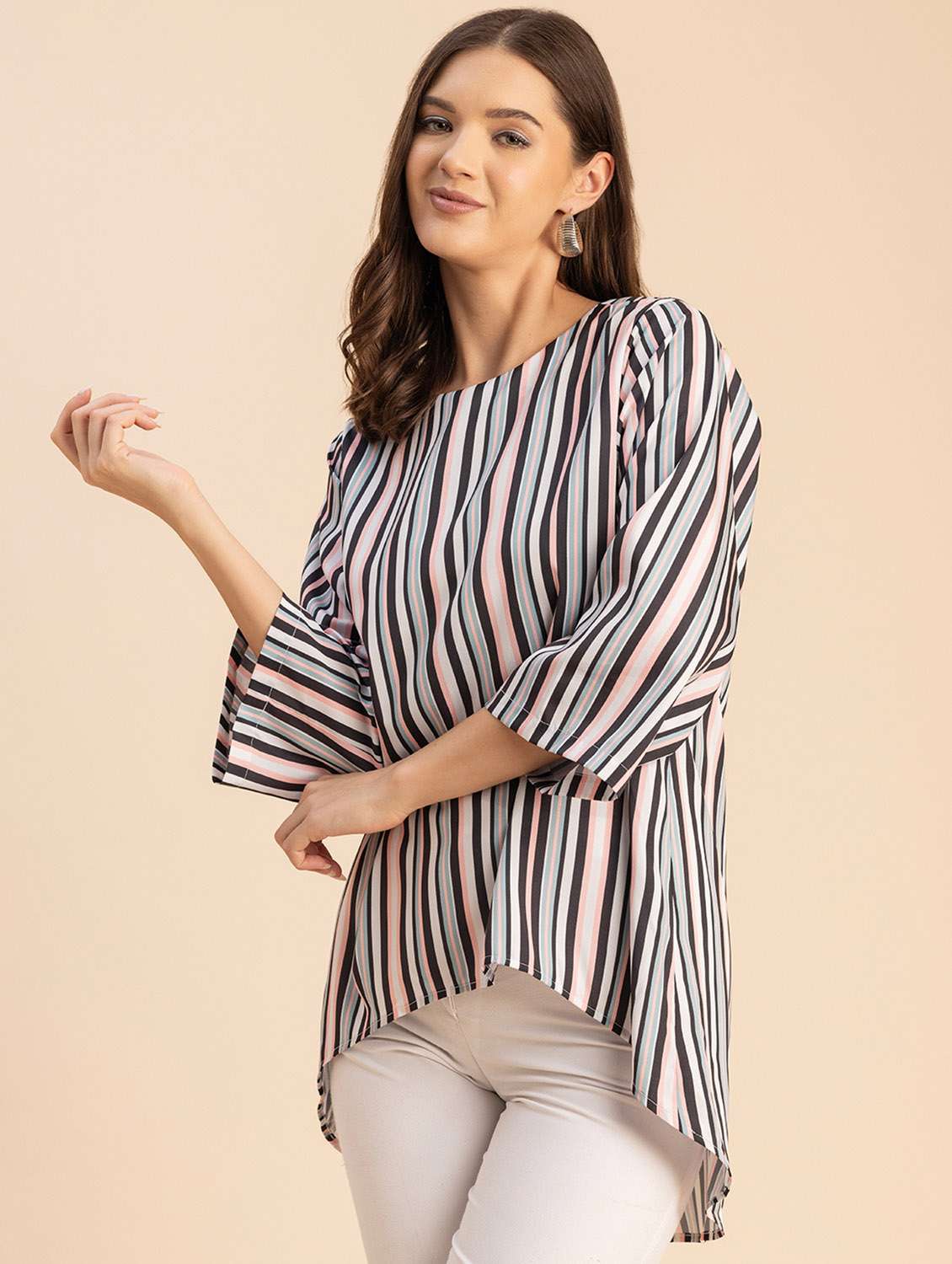 women striped round neck high low top - 20694647 -  Standard Image - 1