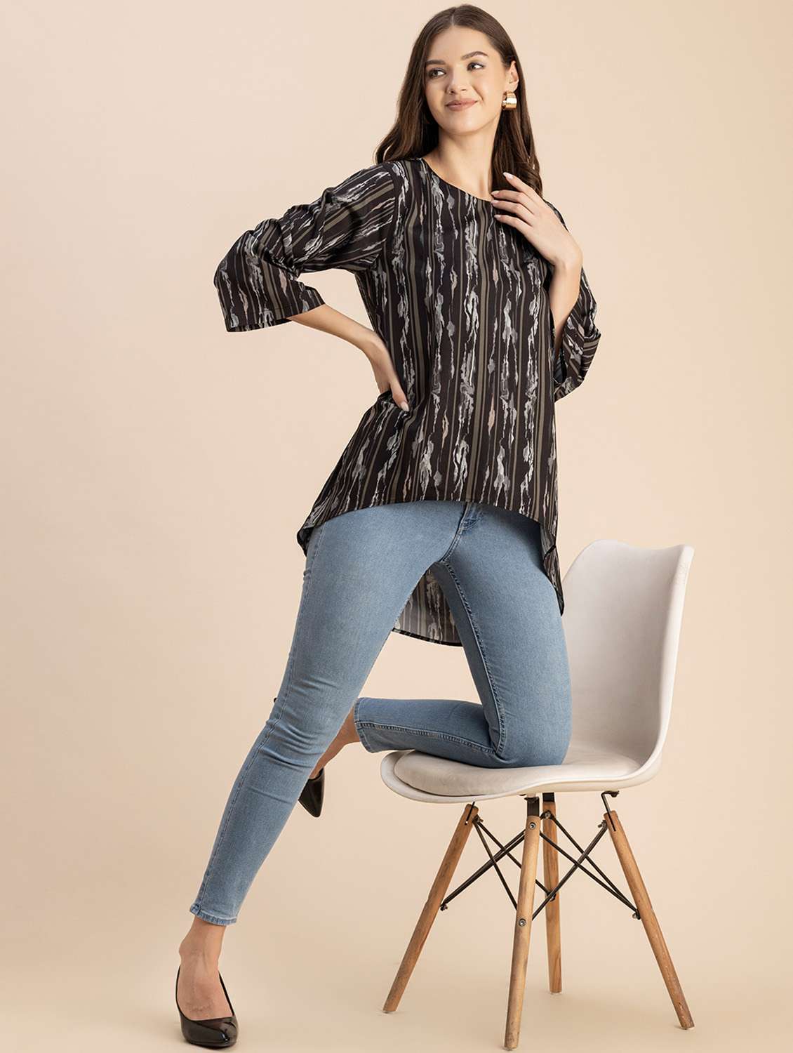 women printed round neck high low top - 20694648 -  Standard Image - 4