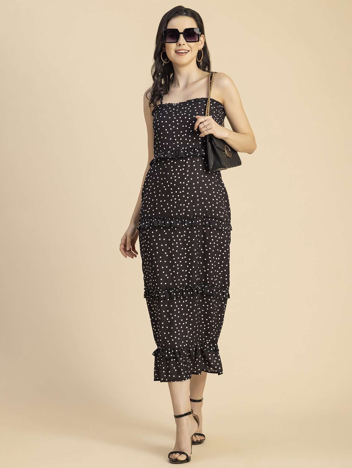 women polka doted sleeveless tiered dress - 20694759 -  Standard Image - 1
