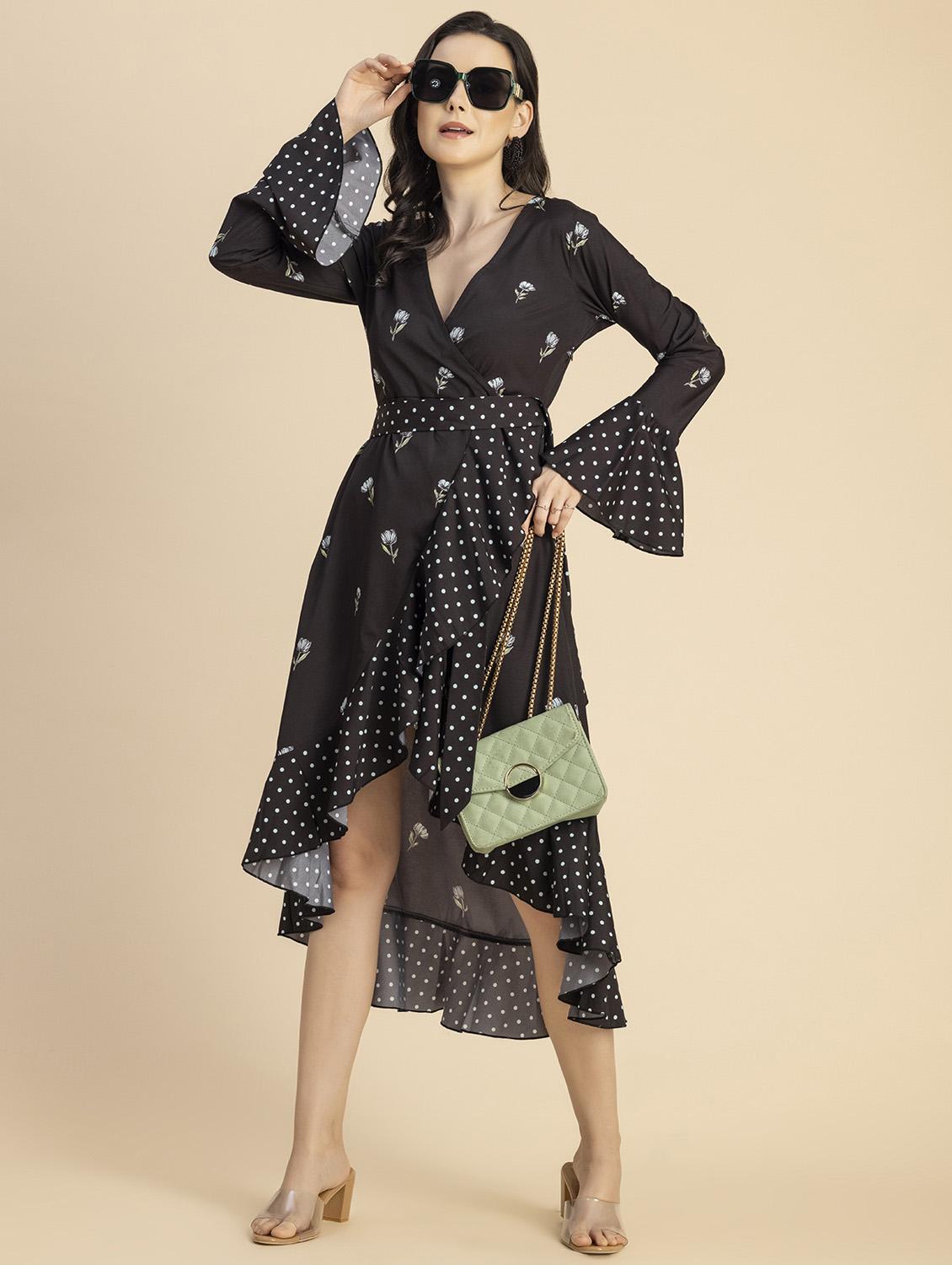 women floral print bell sleeves wrap dress - 20694765 -  Standard Image - 1