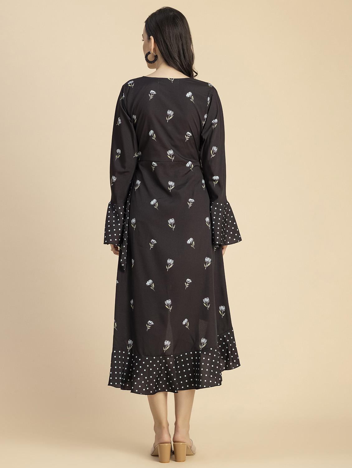 women floral print bell sleeves wrap dress - 20694765 - Standard Image - 4