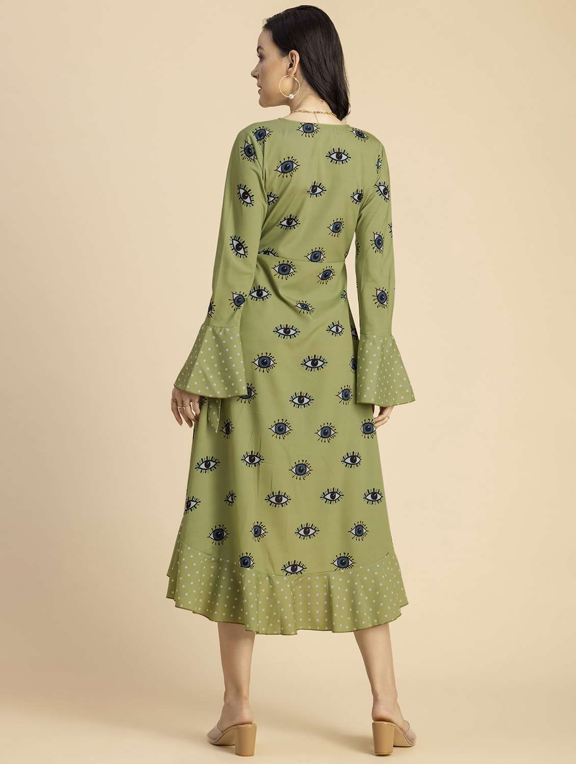 women quirky print bell sleeves wrap dress - 20694766 -  Standard Image - 4