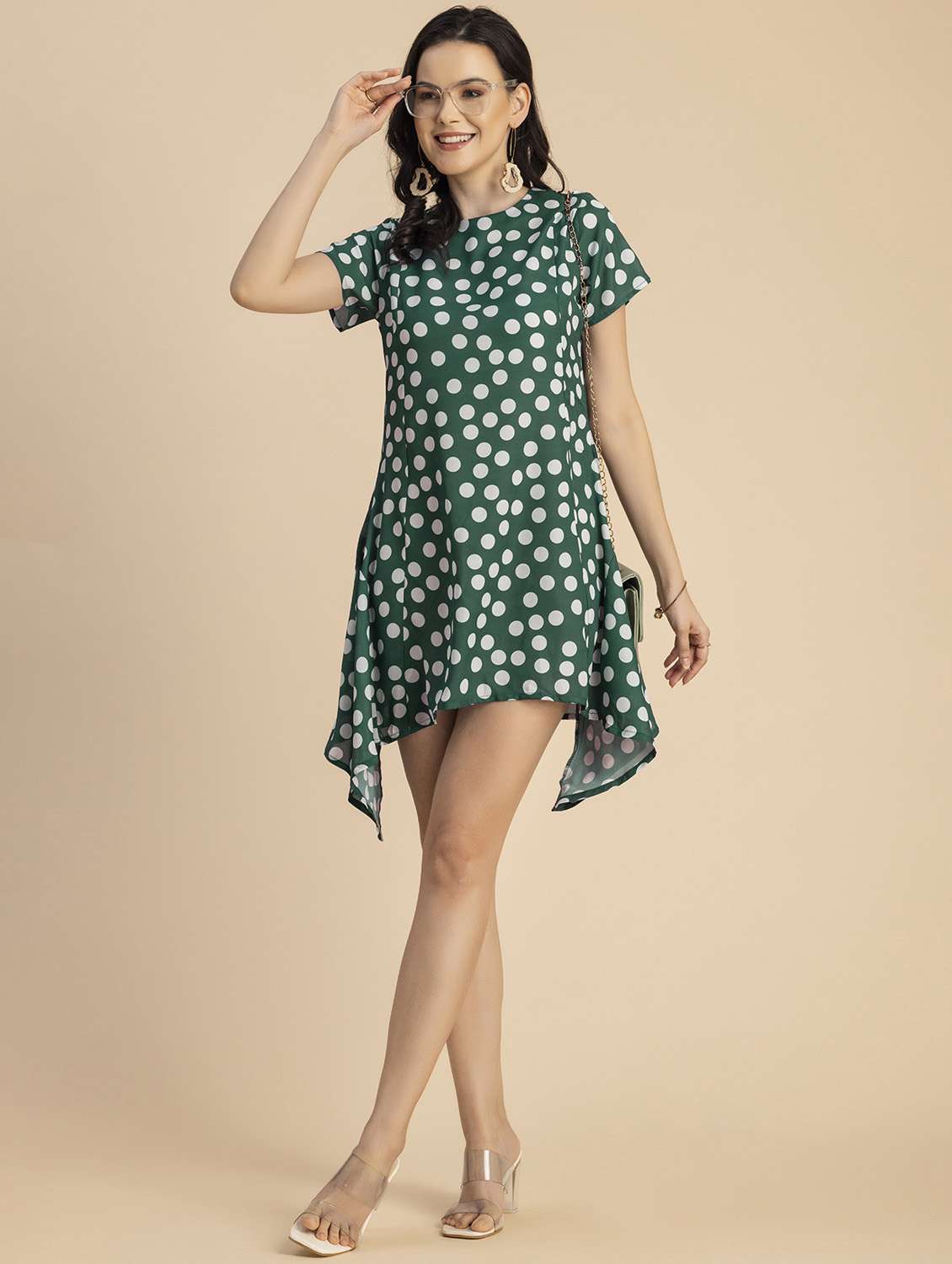 women polka doted asymmetric dress - 20694769 -  Standard Image - 4