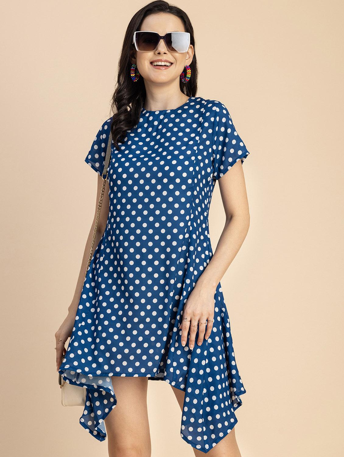 women polka doted asymmetric dress - 20694770 - Standard Image - 1