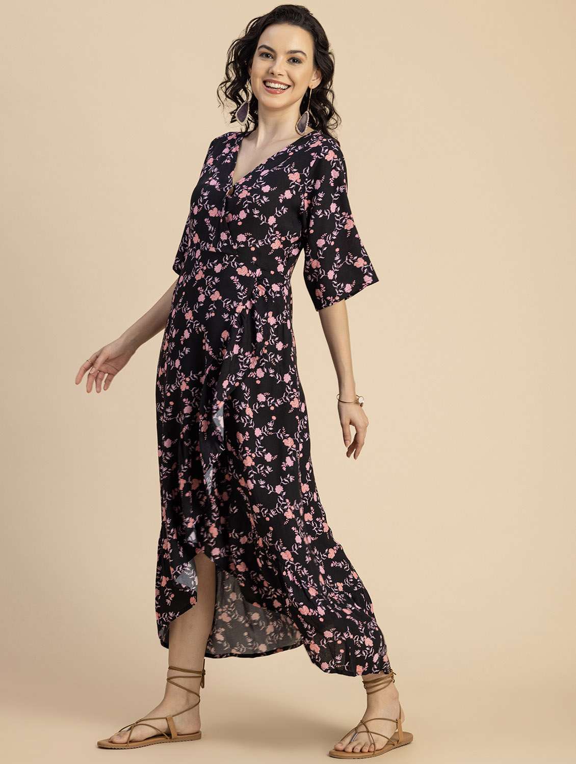 Women Floral Print High Low Dress - 20694777 -  Standard Image - 1