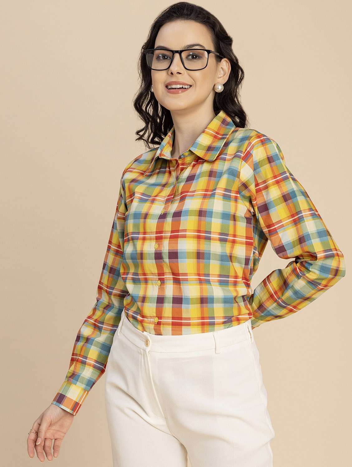 women checkered long sleeves shirt - 20694834 -  Standard Image - 1