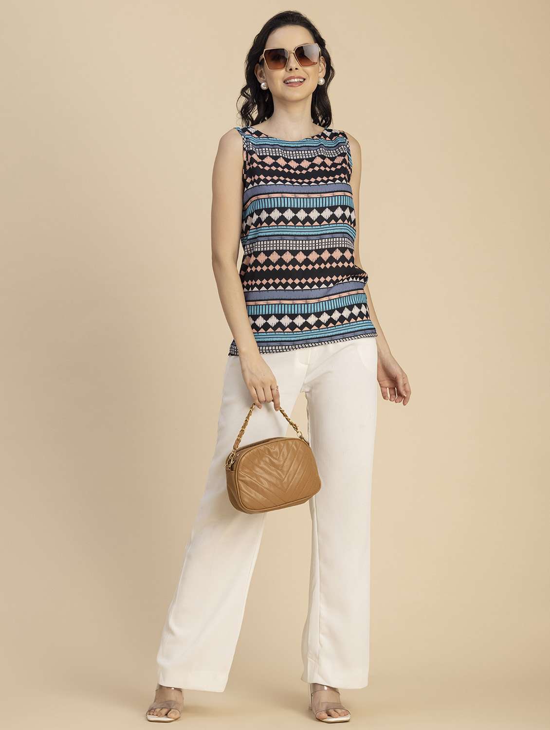 women printed boat neck sleeveless top - 20694898 -  Standard Image - 4
