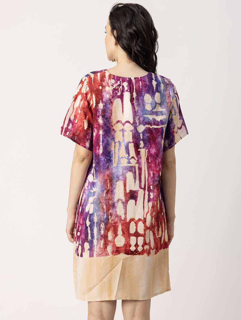 women printed hort sleeves a-line dress - 20695438 -  Standard Image - 4