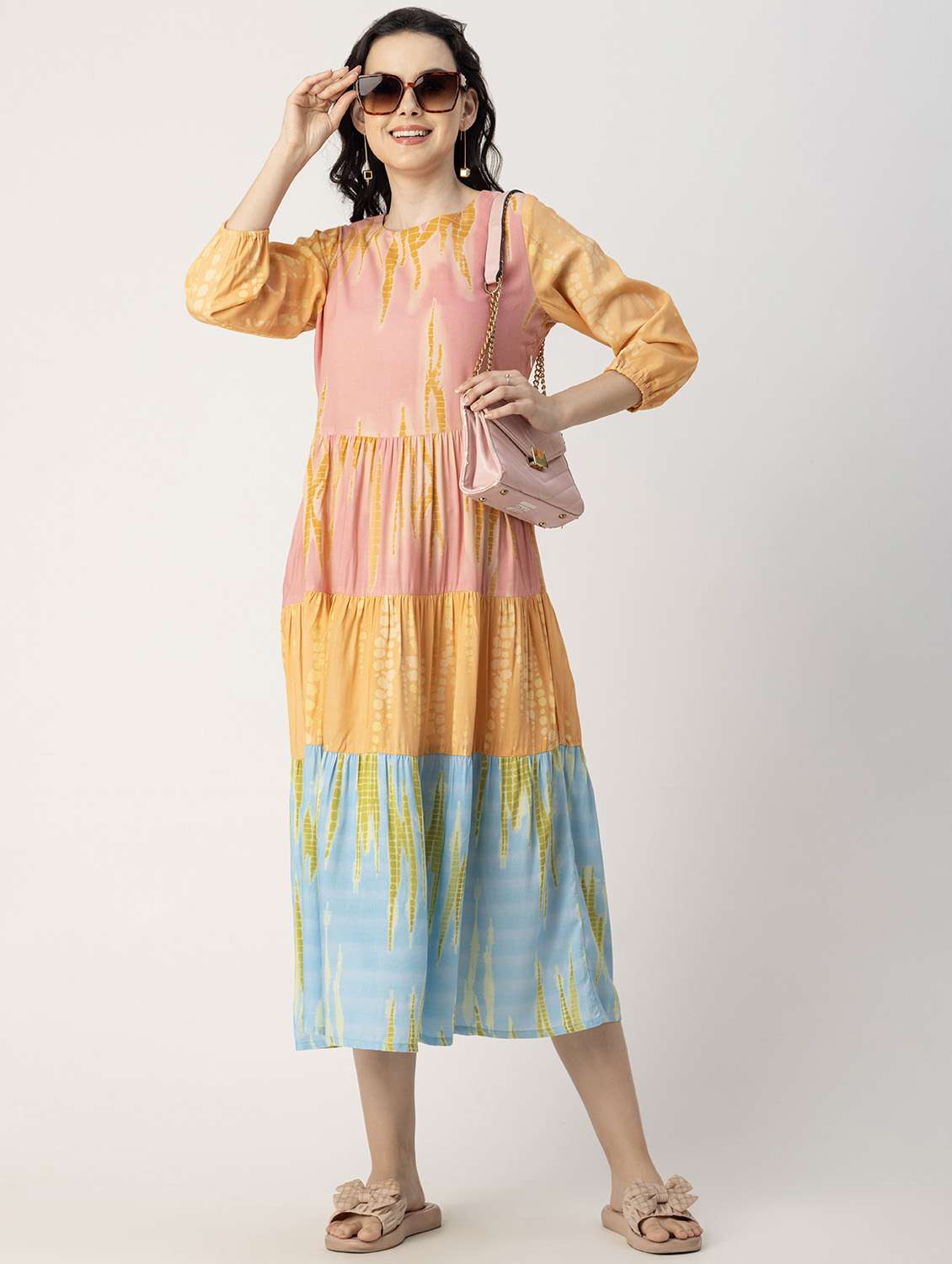 women tie & dyed round neck tiered dress - 20695960 -  Standard Image - 1