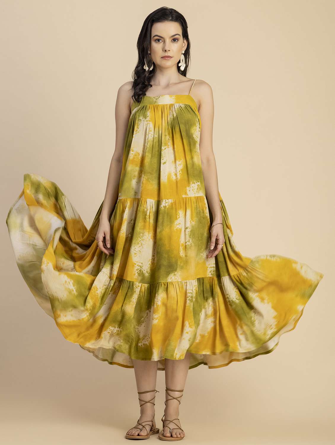 women tie & dyed sleeveless tiered dress - 20695961 -  Standard Image - 1