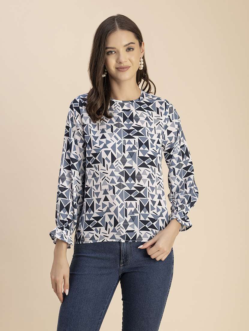 women geometric print long sleeves top