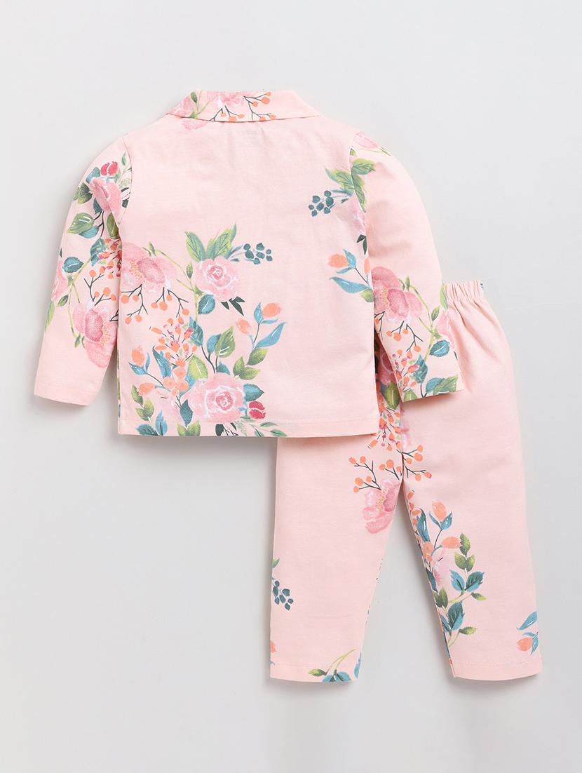 kids pink floral printed shirt & pyjama set - 20703676 - Standard Image - 1