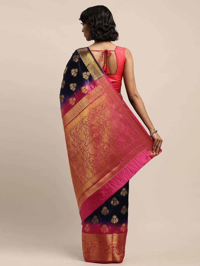 women navy blue self design banarasi saree - 20703914 -  Standard Image - 1