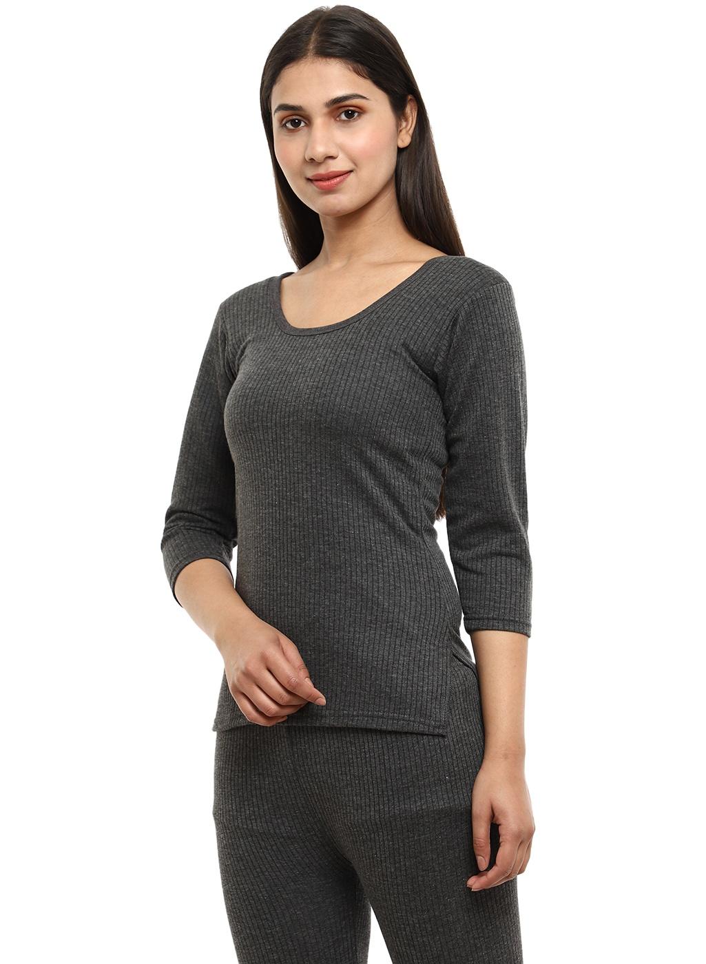charcoal melange poly cotton thermals & inner wear - 20704998 - Standard Image - 1