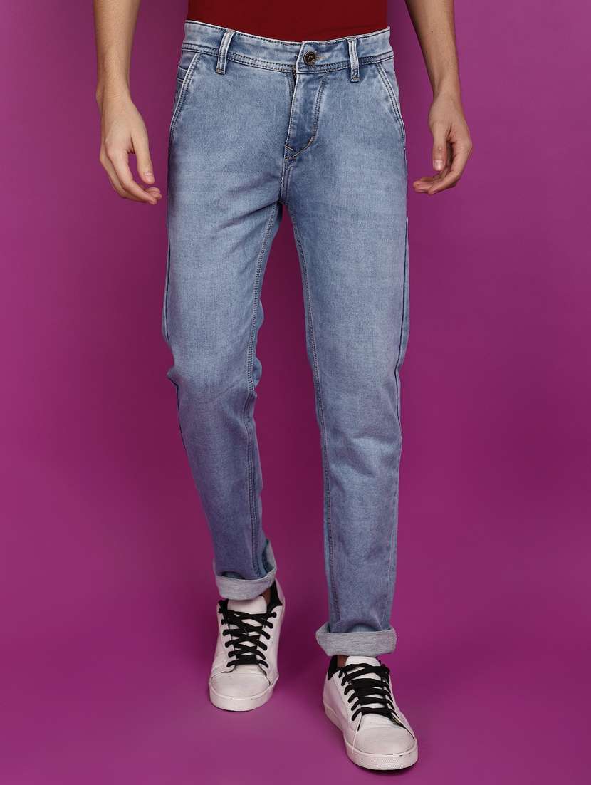 men mid rise plain denim jeans