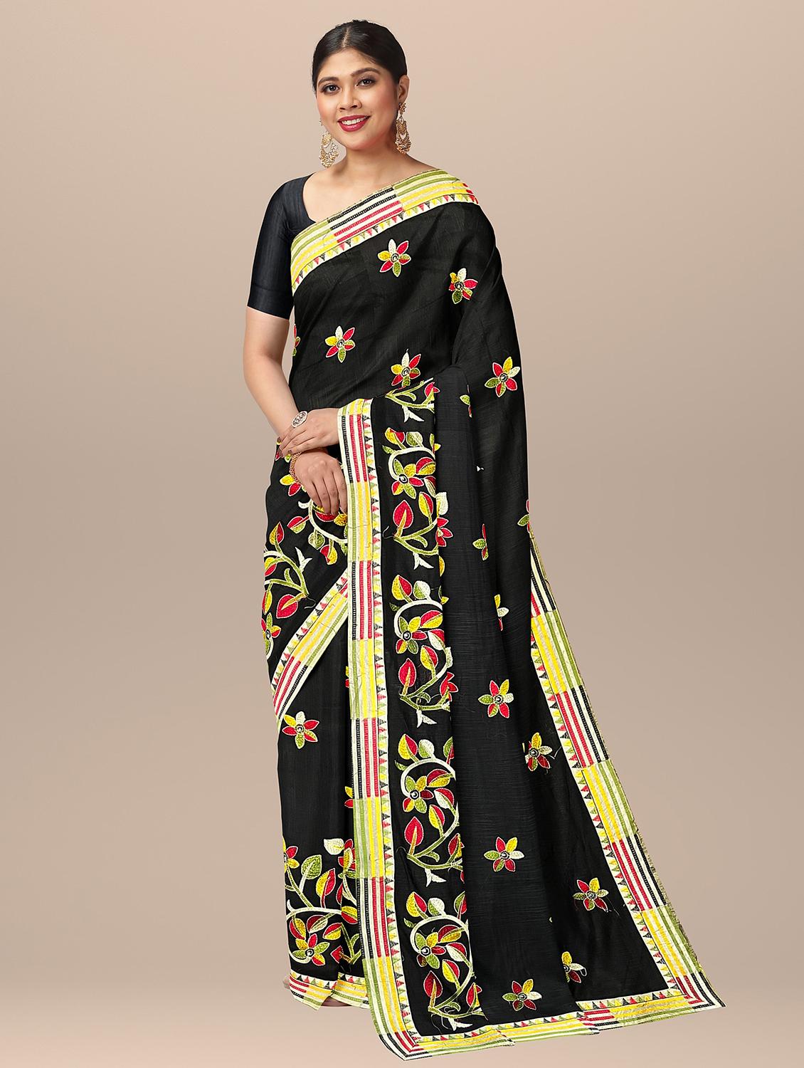 women black embroidered saree with blouse - 20717190 - Zoom Image - 0