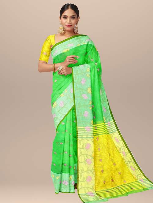 women green self design handloom saree with blouse - 20718747 -  Standard Image - 0