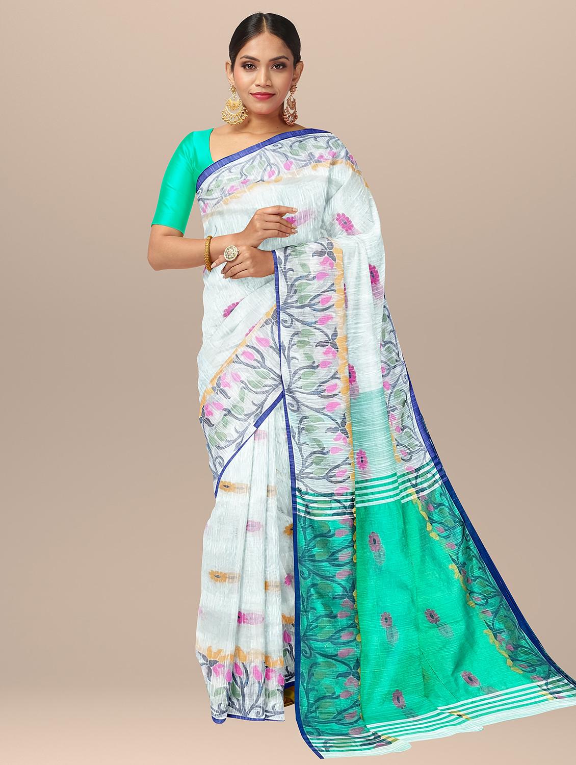 women white self design handloom saree with blouse - 20720086 - Zoom Image - 0