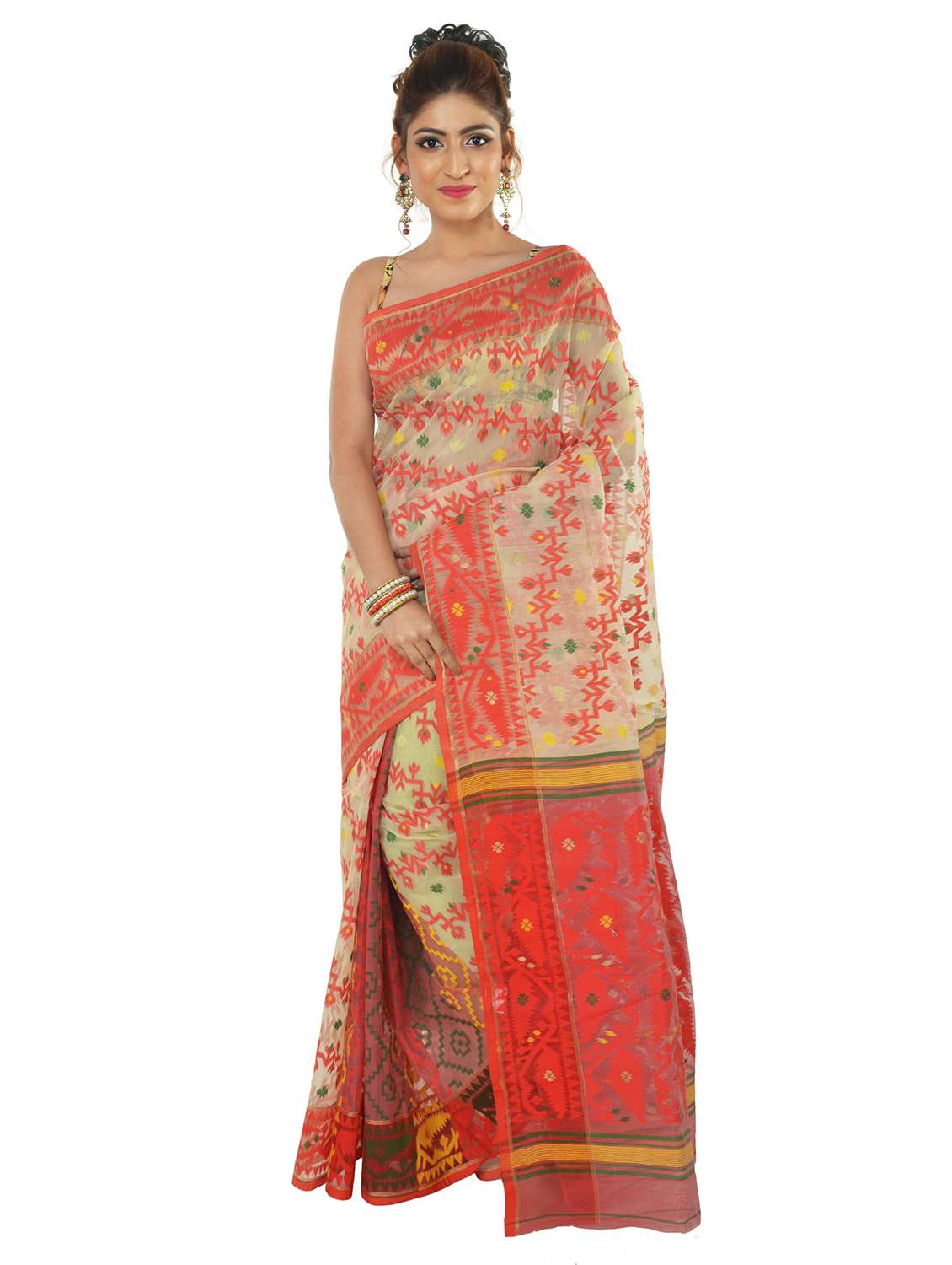 women beige self design jamdani saree - 20720641 - Zoom Image - 0